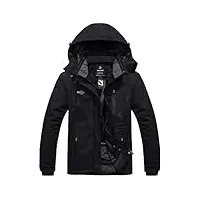 wantdo femme veste de ski outdoor veste imperméable coupe-vent manteau d'hiver chaud avec capuche amovible veste sport randonnée coupe-vent noir xl