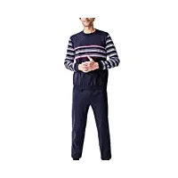 damart - pyjama en molleton thermolactyl, manches longues, marine rayé, xxl
