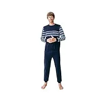 damart - pyjama en molleton thermolactyl, manches longues, marine rayé, s