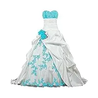 apxpf femme broderie bustier robe plissée de mariée en satin pour la mariée dix blanc et turquoise