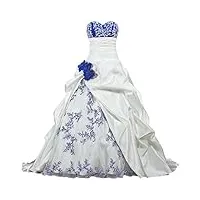 apxpf femme broderie bustier robe plissée de mariée en satin pour la mariée dix blanc et bleu