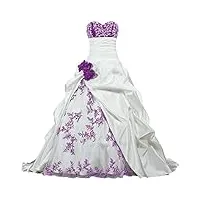 apxpf femme broderie bustier robe plissée de mariée en satin pour la mariée 16 blanc et violet