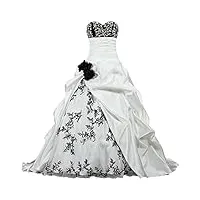 apxpf femme broderie bustier robe plissée de mariée en satin pour la mariée 16 blanc et noir
