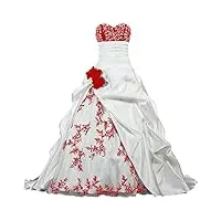 apxpf femme broderie bustier robe plissée de mariée en satin pour la mariée 14 blanc et rouge