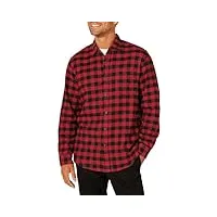 amazon essentials chemise en flanelle à manches longues (grandes tailles disponibles) homme, noir rouge carreaux lainés, l