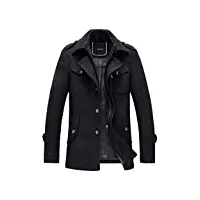 manteau homme laine hiver chaud trench-coat caban élégant blouson parka veste slim fit casual coat, noir, l