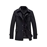manteau homme laine hiver chaud trench-coat caban élégant blouson parka veste slim fit casual coat, gris, l
