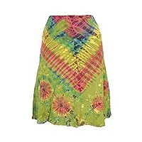 guru shop unikat batik hippie jupe d'été mi-longue pour femme bleu synthétique taille 38, vert/multicolore, 40