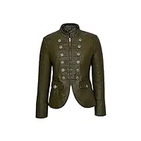 victory 8976 dames olive verte style de défilé militaire doux real nappa veste de cuir (uk 14 / eu 40)