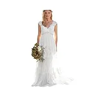 nuojia robes de mariée bohémiennes à double col en v, blanc., 42