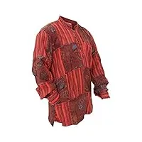 shopoholic fashion chemise hippie grand père à manches longues en coton délavé imprimé patchwork pour hommes, marron, 3xl