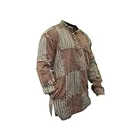 shopoholic fashion chemises hippies à rayures unies lavées à la pierre pour hommes, chemise grand-père en coton à manches longues, brown, m