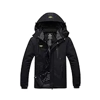 wantdo homme veste de ski outdoor manteau d'hiver chaud avec capuche amovible veste imperméable coupe-vent veste randonnée pour voyage noir xxl