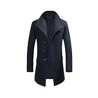 allthemen manteau homme hiver long trench coat slim outerwear couleur unie coat en laine, bleu marine, xs