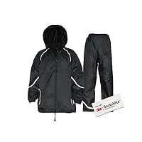 salzmann 3m imperméable combinaison de pluie réfléchissante | pantalon de pluie et veste coupe-vent | fabriqué avec 3m scotchlite,s,noir