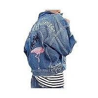 minetom femme Élégant blouson classique bleu denim jacket simple boutonnage coats rose brodé manteaux lavé jeans veste blousons g bleu fr 38