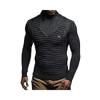 leif nelson - ln1535 - pull en tricot à col châle - moderne - À manches longues coupe ajustée - noir - pour hommes - pour l'hiver et l’été, charbon, xxl