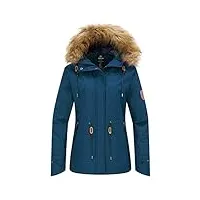 wantdo femme veste de ski outdoor manteau d'hiver chaud avec capuche amovible veste imperméable coupe-vent veste randonnée pour voyage bleu s