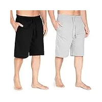 bas de pyjama homme court, pyjashort en coton avec poches, lot de 2 shorts (l, noir/gris)