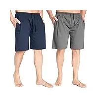 bas de pyjama homme court, pyjashort en coton avec poches, lot de 2 shorts (l, navy/gris foncé)