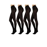 4 paires collant femme opaque | collants en microfibre douce | collant comfortable elastique avec culotte transparent | noir | 50 den | made in italy (l/xl, noir)