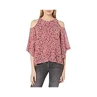 lucky brand women's cold shoulder open front top, berry multi, xs