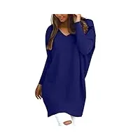 style dome femme oversize pull tops col v manches longues casual shirt robe tunique blouse, 723402*bleu, m