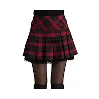 hahaemma mini jupe femme plissée ecossais elégant hiver haute elastique double ceinture en dentelle ecolière (avec belle chaîne à la taille),xxl,rouge
