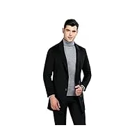 icegrey hommes hiver manteau laine mélangé trench coat chaud veste noir fr 42