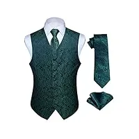 hisdern hommes classique paisley floral jacquard gilet & cravate et gilet de poche gilet ensemble, vert / violet, m