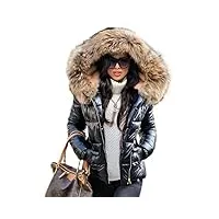 aox femmes hiver vers le bas manteau casual faux fourrure chaud Épaissir slim zip up puffer parka manteau en plein air anorak (50, noir d002)