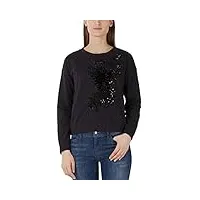 marc cain collections kc 44.06 j75, sweat-shirt taille loose col ras du cou manches longues femme, multicolore (midnight blue 395), 44 (taille fabricant: n5)