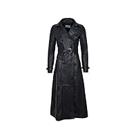 trench mesdames noir 1123 pleine longueur concepteur vrai agneau veste en cuir manteau (eu 34 / uk 8)