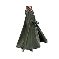 femme hiver automne Élégant couleur unie longue cape à capuche poncho veste blouson manteau tops longue robes chaude - armée verte - small