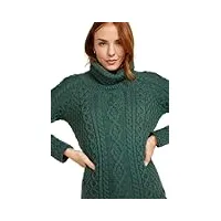 carraig donn - femme - 100% laine mérinos douce - tricot torsadé doux - col roulé aéré - pull irlandais - vert - taille l