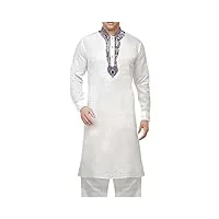 inmonarch hommes blanc kurta pyjama lin brodé d'argent kp60480x-large x-large white