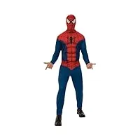 rubies - marvel officiel - spider-man - déguisement entrée de gamme pour adultes - taille m - costume avec combinaison et cagoule avec attache velcro dans le cou