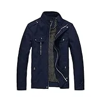 wantdo homme veste légère décontractée manteau en coton veste militaire classique blouson randonnée veste d'extérieur veste zippée automne bleu l