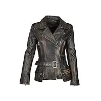a1 fashion goods femmes veste en cuir de motard noir vintage déteindre mince fit taille ceinturé manteau - coco (m - eu 38)