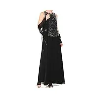 j kara long beaded v trim detail dress with scarf robe pour occasion spéciale, noir/mercure/pistolet, 40 femme