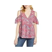 lucky brand women's printed cold shoulder top, red/multi, s