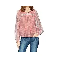 lucky brand women's border print peasant top in pink multi, xs