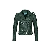 bright star brando veste de motard en cuir véritable avec fermeture Éclair taille haute, vert, 38