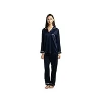jasmine silk ensemble pyjama en pure soie pour femme bleu marine - rose - 44