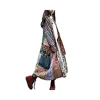 lzjn trench coat femme veste imprimée florale style chinois patchwork outwear (12139 gris vintage, one_size)