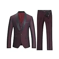 costume homme tuxedo diner trois-pièces d'affaire mariage business suit un bouton à la mode slim fit veste +gilet +pantalon, rouge bourgogne, xl