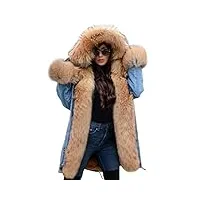 aox femmes hiver fausse fourrure capuche chaud Épaissir manteau dame casual plus la taille parka veste pardessus en plein air (50, jean 2031)
