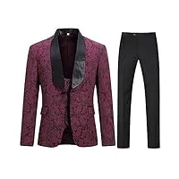 costume 3 pièces pour hommes imprimé un bouton châle revers slim fit tuxedo veste gilet et pantalon,rouge,m