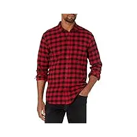 amazon essentials chemise en flanelle manches longues et coupe ajustée (couleurs en Édition limitée) homme, noir rouge carreaux lainés, xl