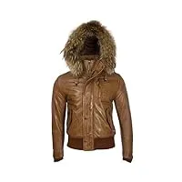 aviatrix veste de mode en cuir pour hommes avec capuche detachable (qs6c) - marron - 2xl / poitrine=47 po